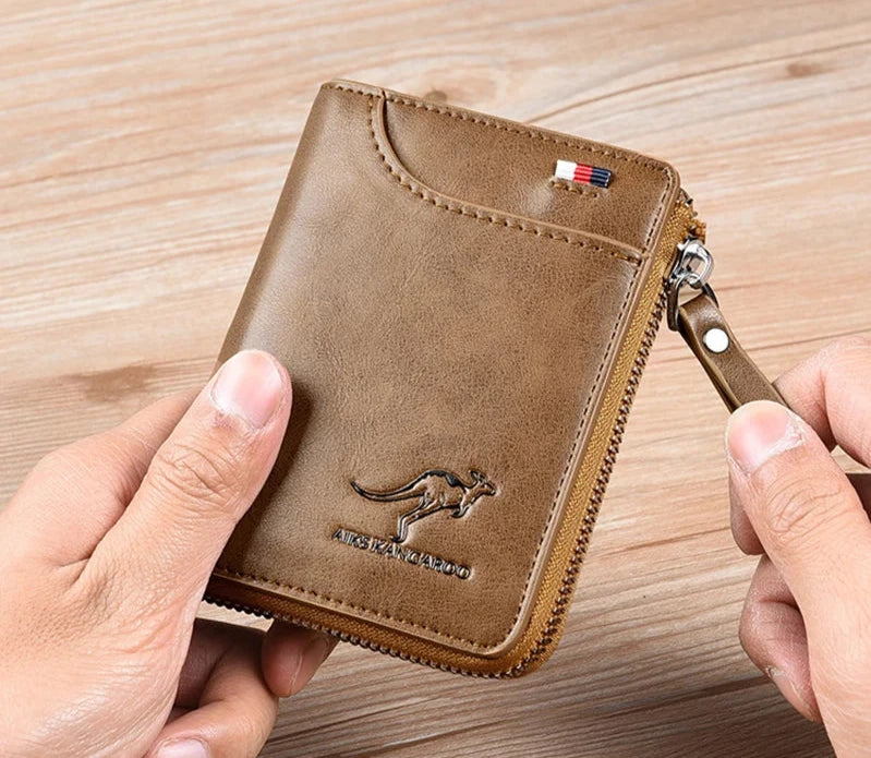 Elegante Herrengeldbörse mit RFID-Schutz, hergestellt aus luxuriösem Leder und mit einem sicheren Reißverschluss versehen