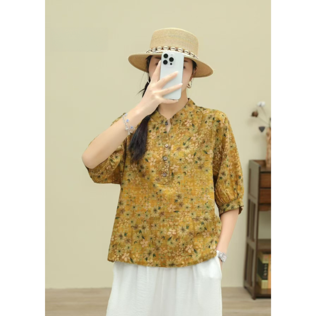 Die stilvolle Retro-Blumenbluse mit Knopfleiste für Damen wird Ihren einzigartigen Look unterstreichen