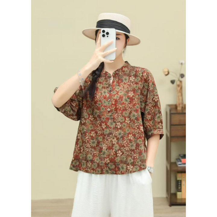 Die stilvolle Retro-Blumenbluse mit Knopfleiste für Damen wird Ihren einzigartigen Look unterstreichen