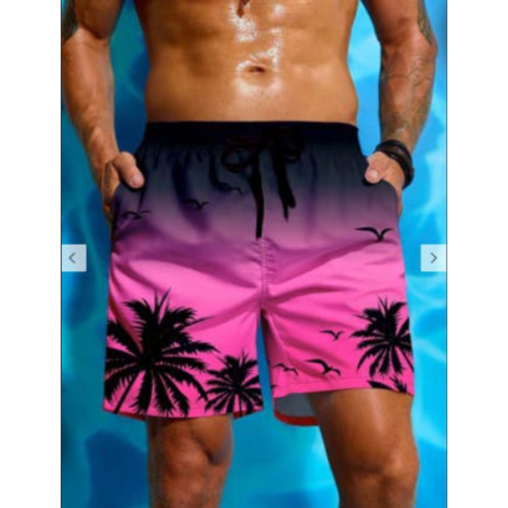 Stylische Herren-Badeshorts aus atmungsaktivem Material mit modischem Palmenprint