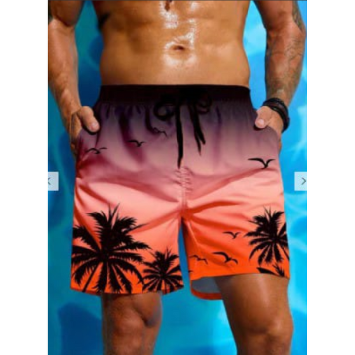 Stylische Herren-Badeshorts aus atmungsaktivem Material mit modischem Palmenprint