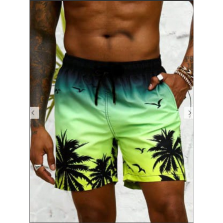 Stylische Herren-Badeshorts aus atmungsaktivem Material mit modischem Palmenprint