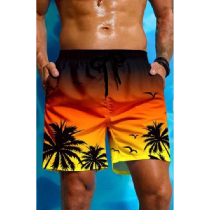 Stylische Herren-Badeshorts aus atmungsaktivem Material mit modischem Palmenprint