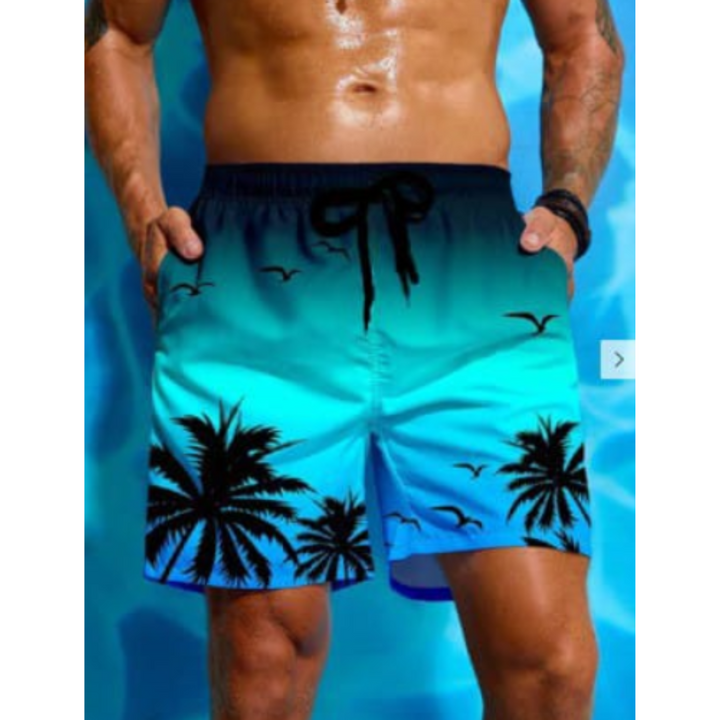 Stylische Herren-Badeshorts aus atmungsaktivem Material mit modischem Palmenprint