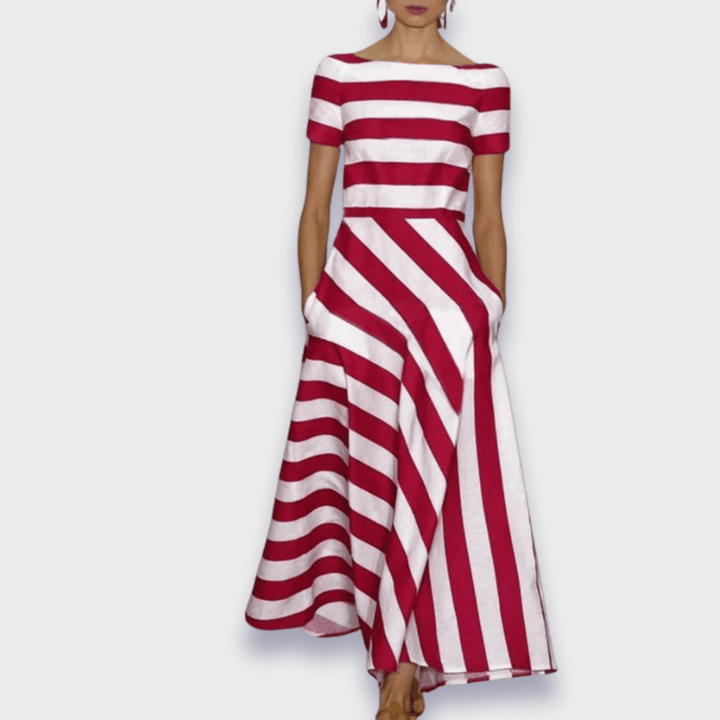 Stilvolles und handgefertigtes gestreiftes Maxikleid für Frauen