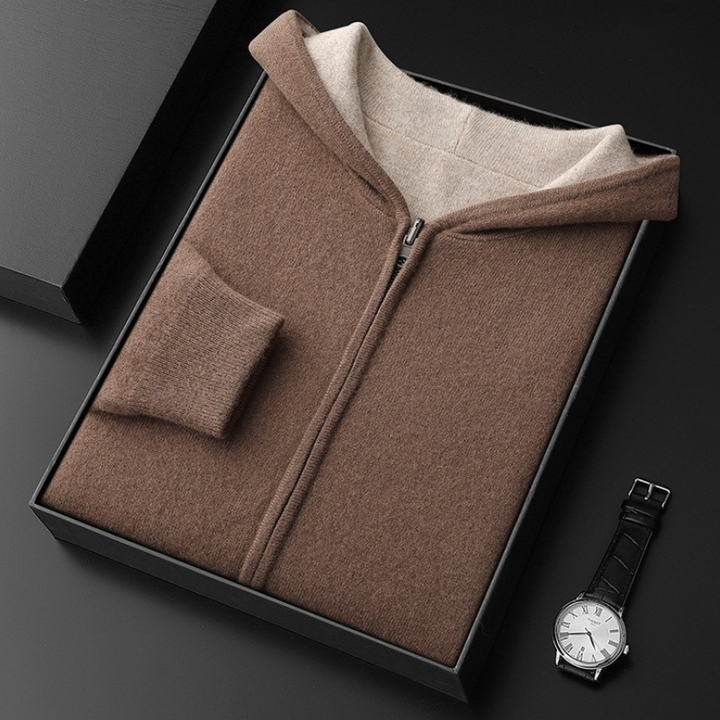 Exklusive Herren-Kapuzenjacke aus weicher Kaschmirwolle mit Reißverschluss - das Nonplusultra in Premium-Qualität