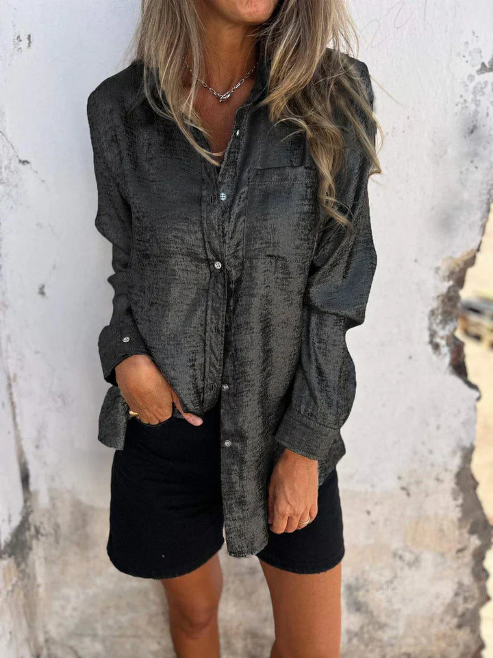 Stylisches Damen-Langarmshirt mit glitzernden Pailletten und elegantem Knopfverschluss