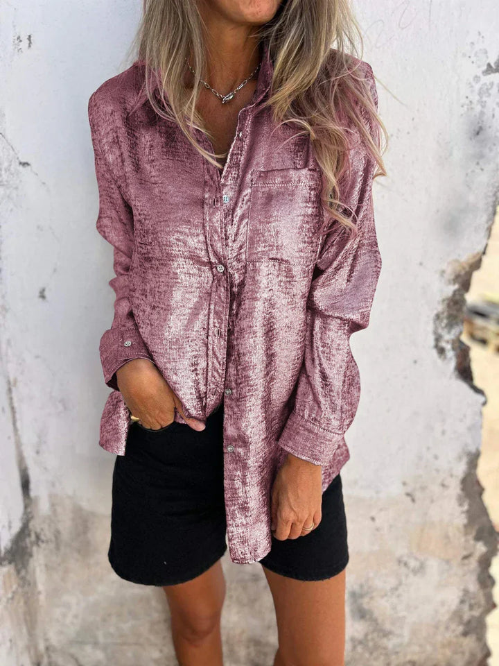 Stylisches Damen-Langarmshirt mit glitzernden Pailletten und elegantem Knopfverschluss