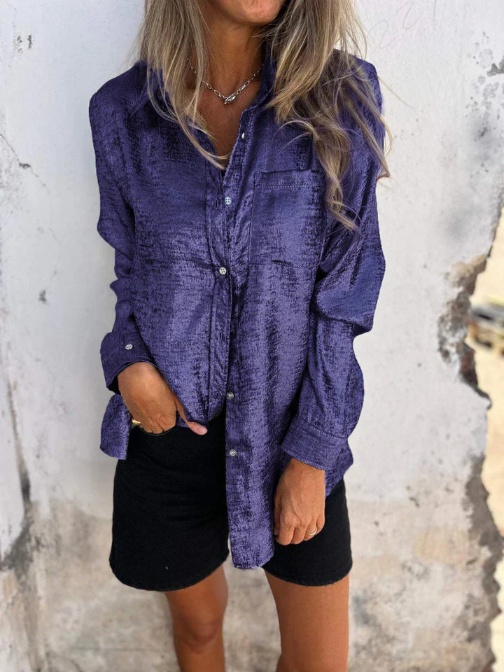 Stylisches Damen-Langarmshirt mit glitzernden Pailletten und elegantem Knopfverschluss