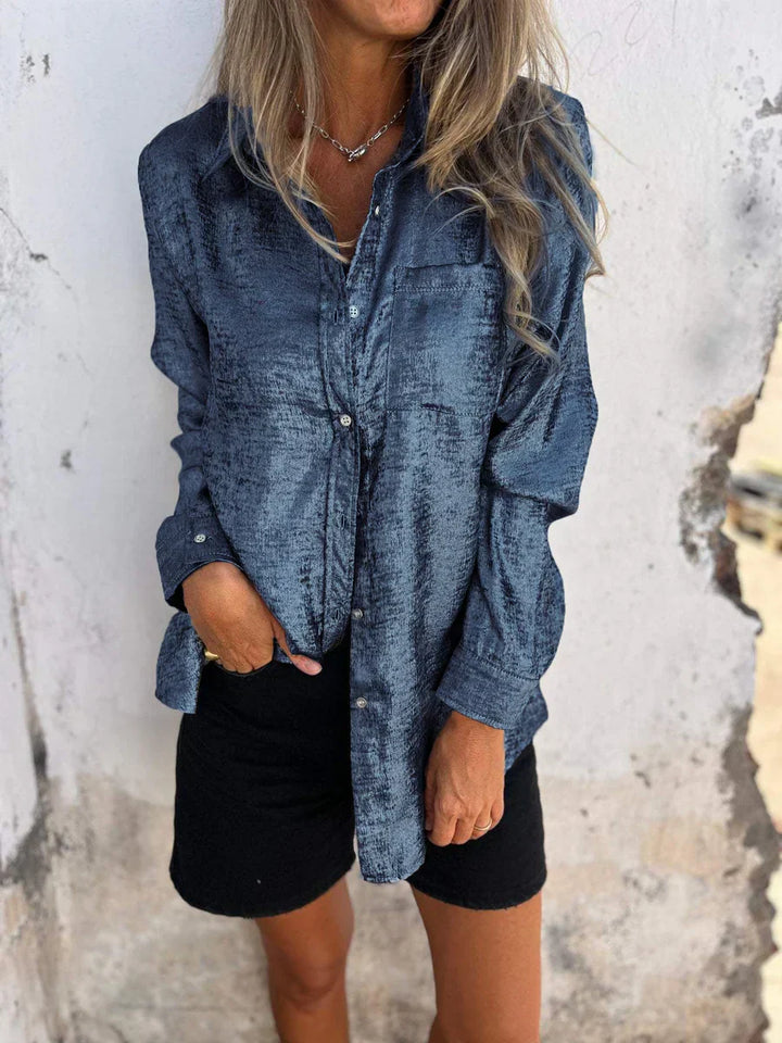 Stylisches Damen-Langarmshirt mit glitzernden Pailletten und elegantem Knopfverschluss