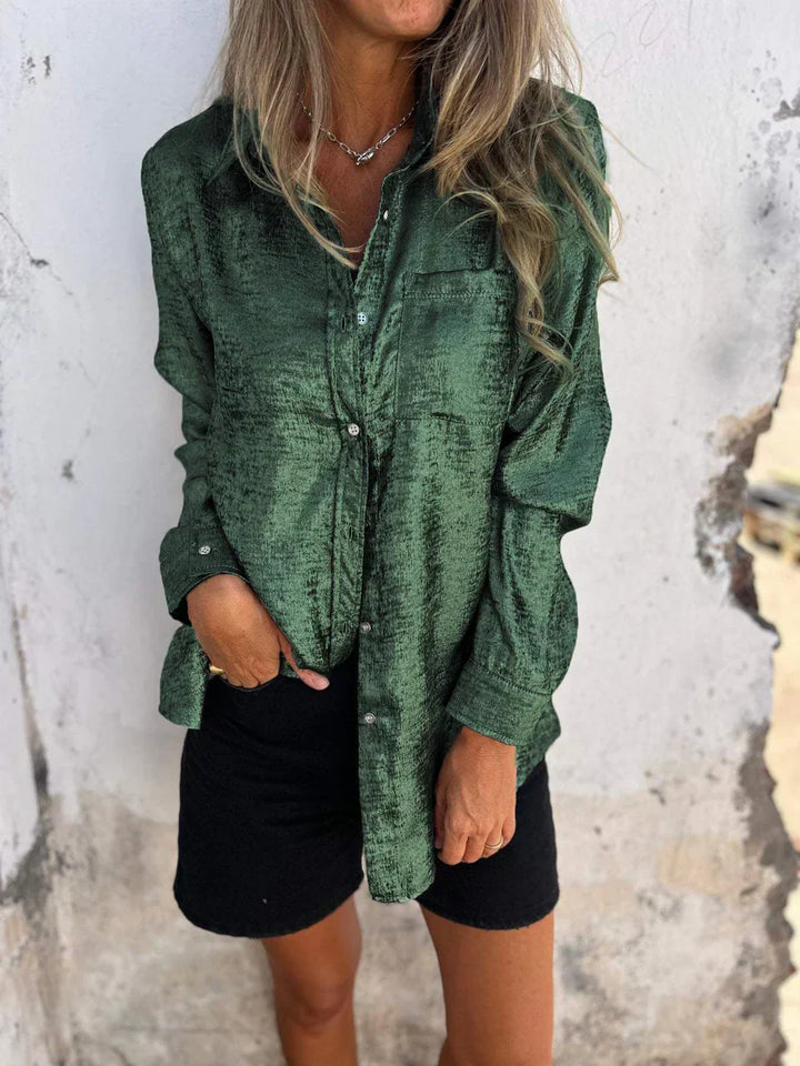 Stylisches Damen-Langarmshirt mit glitzernden Pailletten und elegantem Knopfverschluss