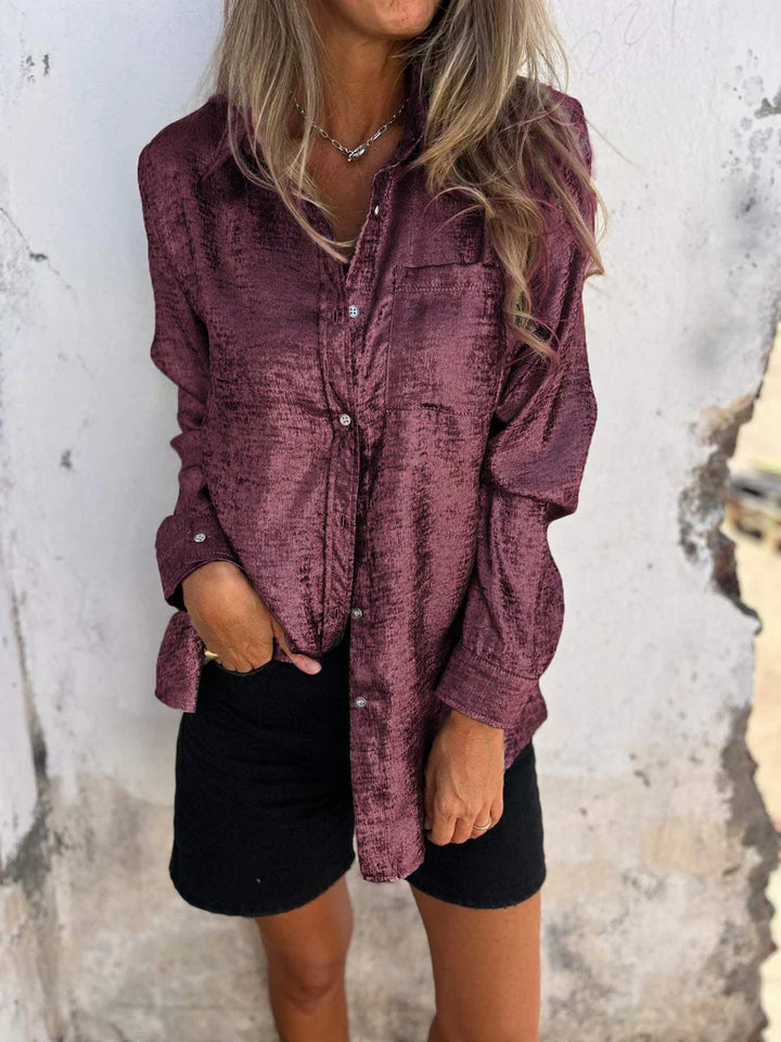 Stylisches Damen-Langarmshirt mit glitzernden Pailletten und elegantem Knopfverschluss