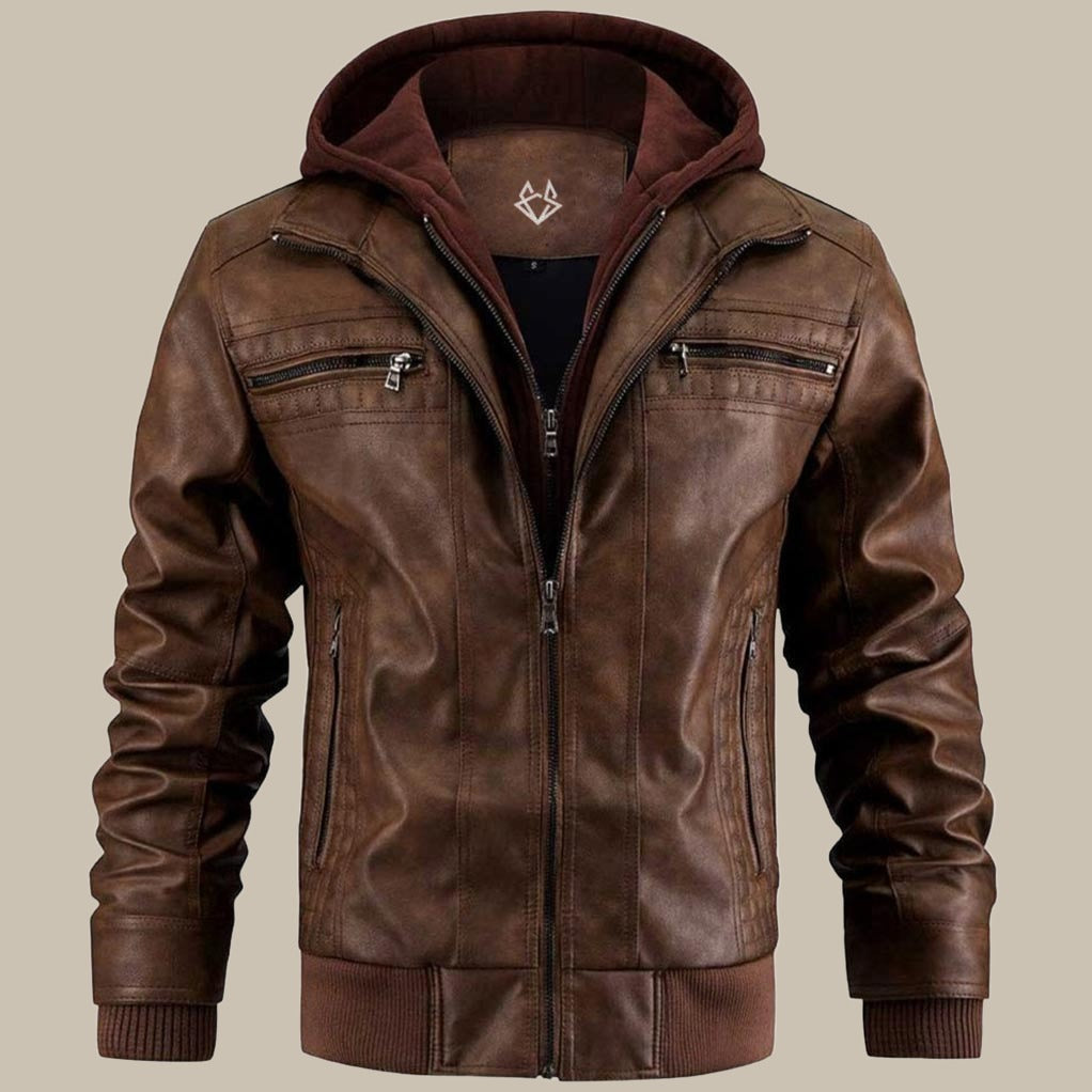 Hochwertige Herren-Bikerjacke mit Kapuze - eleganter und moderner Lederstil für einen einzigartigen Look