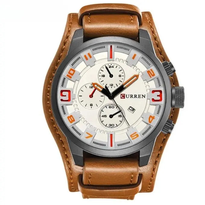 Stylowy męski skórzany zegarek z chronografem – idealny na każdą okazję