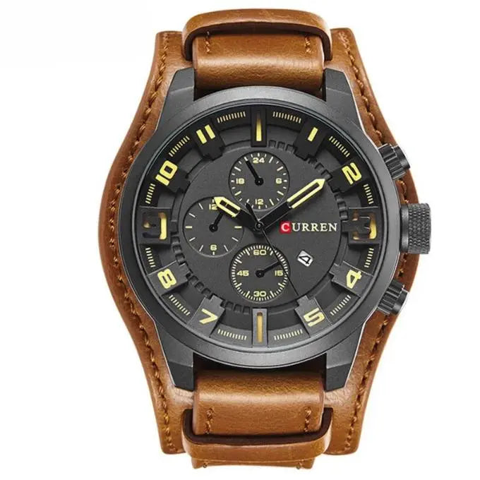 Stylowy męski skórzany zegarek z chronografem – idealny na każdą okazję