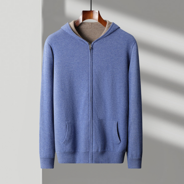 Exklusive Herren-Kapuzenjacke aus weicher Kaschmirwolle mit Reißverschluss - das Nonplusultra in Premium-Qualität