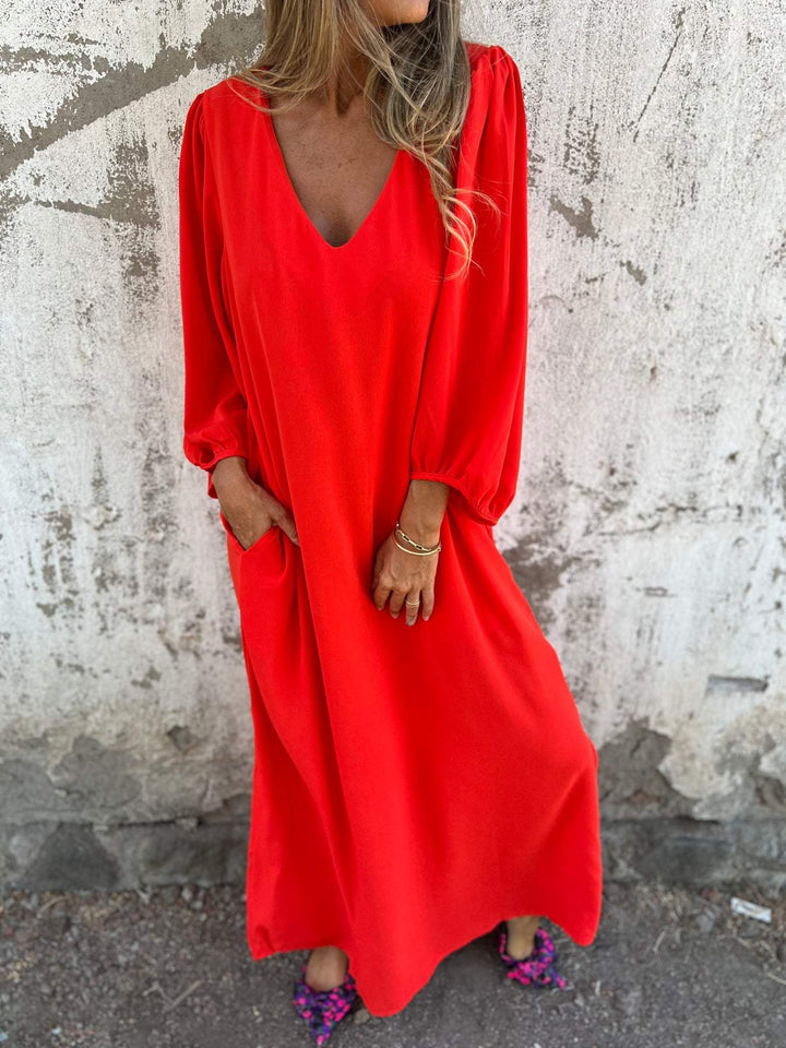 Elegantes Damen Maxikleid mit spitzem Ausschnitt - ein stilvoller und eleganter Look