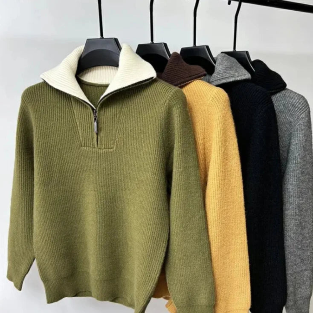 Stylowy damski sweter z golfem i zamkiem błyskawicznym – komfort i elegancja na co dzień