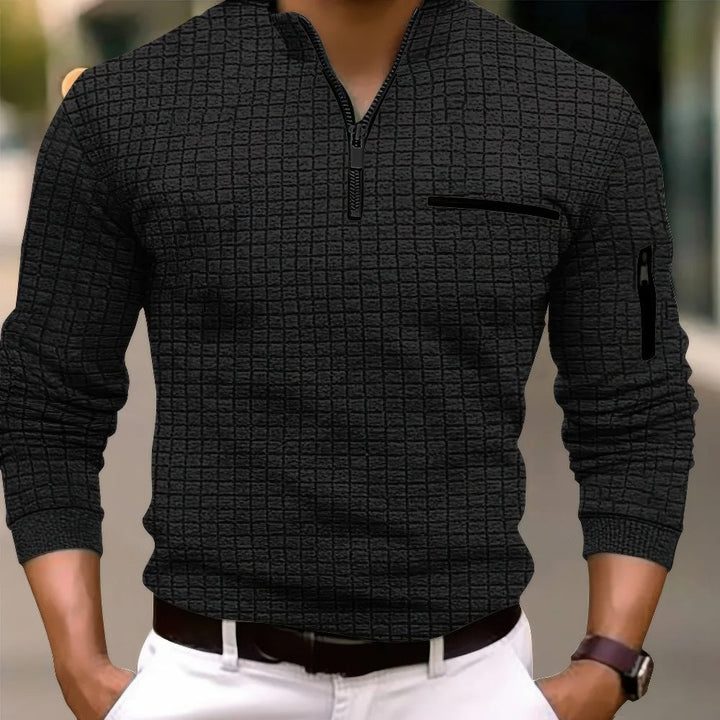 Bequemes und modisches Langarm-Baumwoll-Poloshirt für Herren mit modischem Reißverschluss