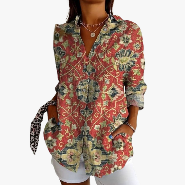 Modische Damenbluse aus Leinen mit eleganter Stickerei für einen modischen Look