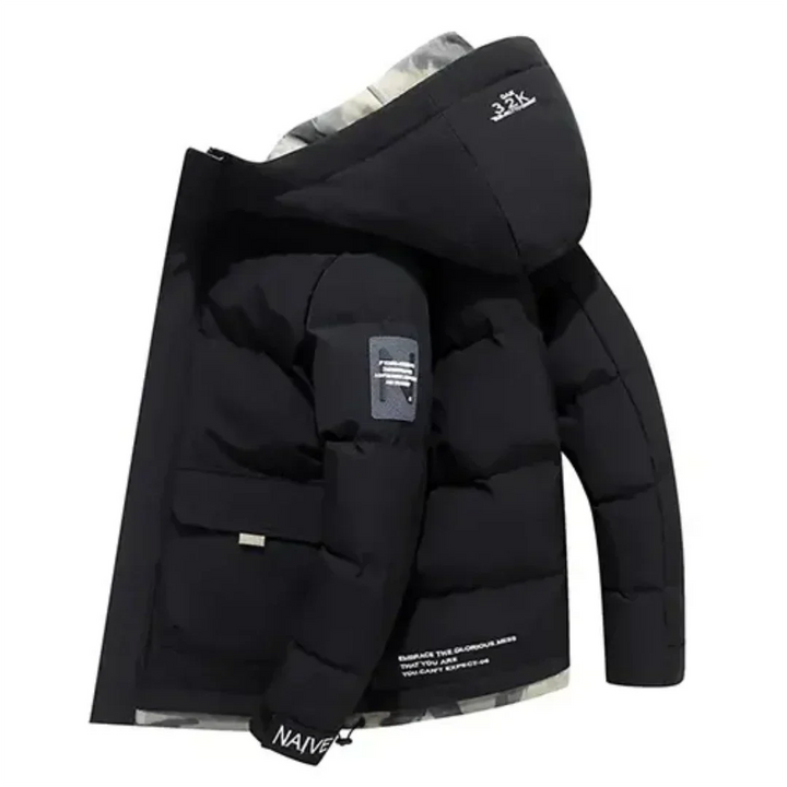 Herren-Steppwinterjacke mit Kapuze und funktioneller Fronttasche - ideal für kalte Tage
