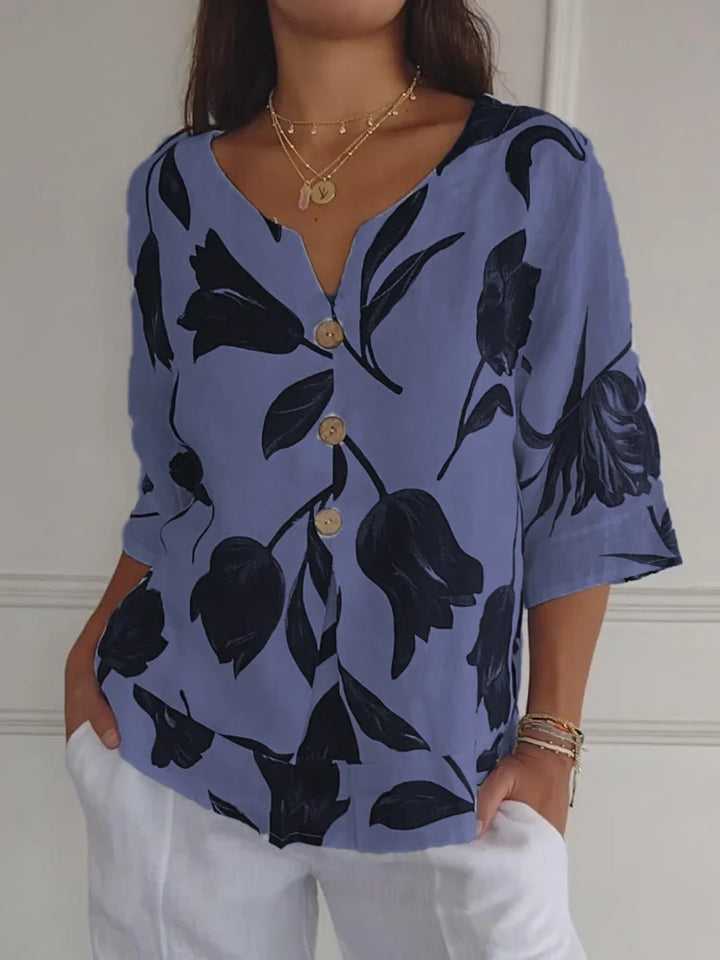 Elegantes Damen-Sommerhemd mit schönem Blumenmuster und praktischem Button-Down-Verschluss