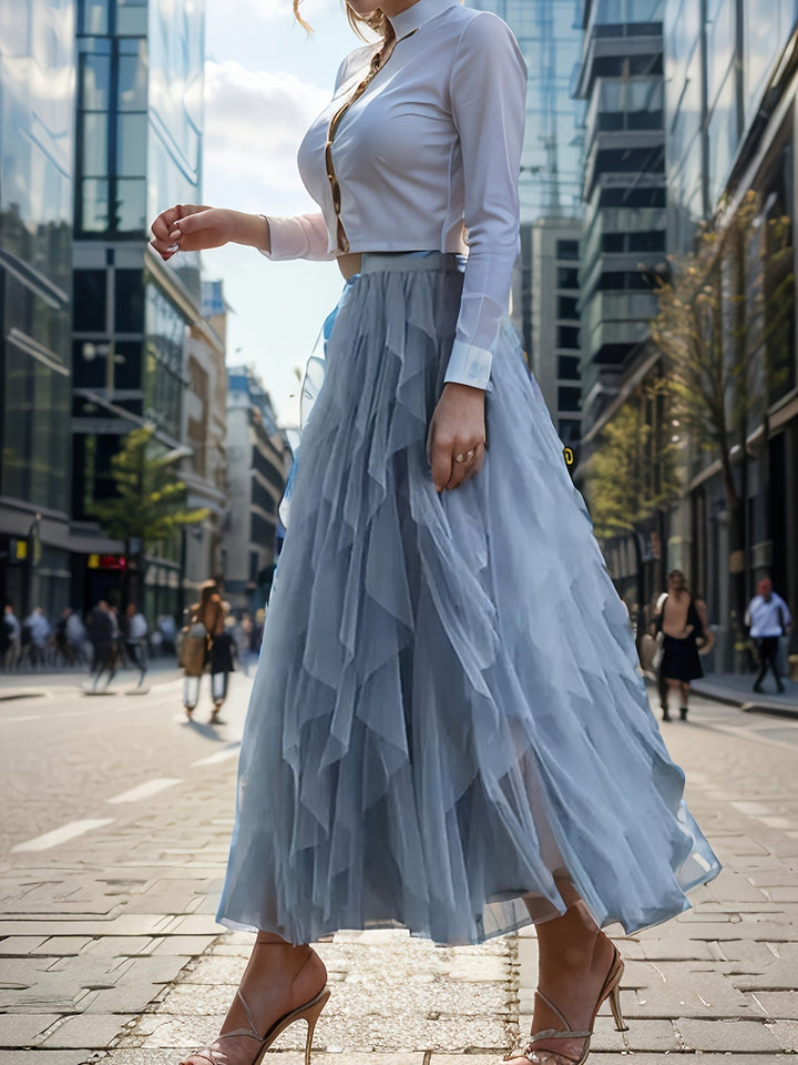 Elegante Damess Maxi Rok met Luxe Gelaagde Stijl in Extended Heather-Design