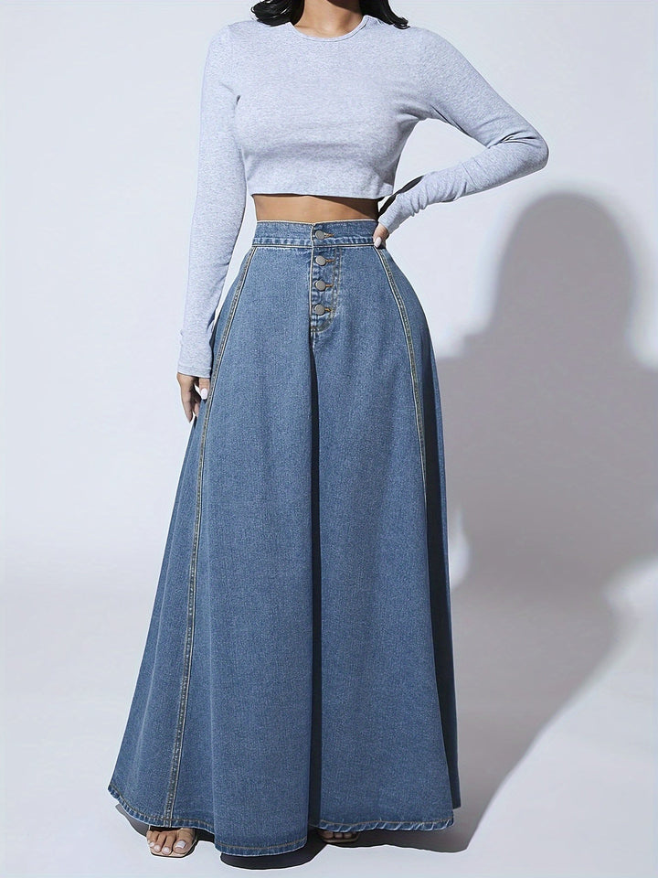 Chic Elegante Damen Maxi Spijkerrok met Vrouwelijke Uitlopende Pasvorm - Melina