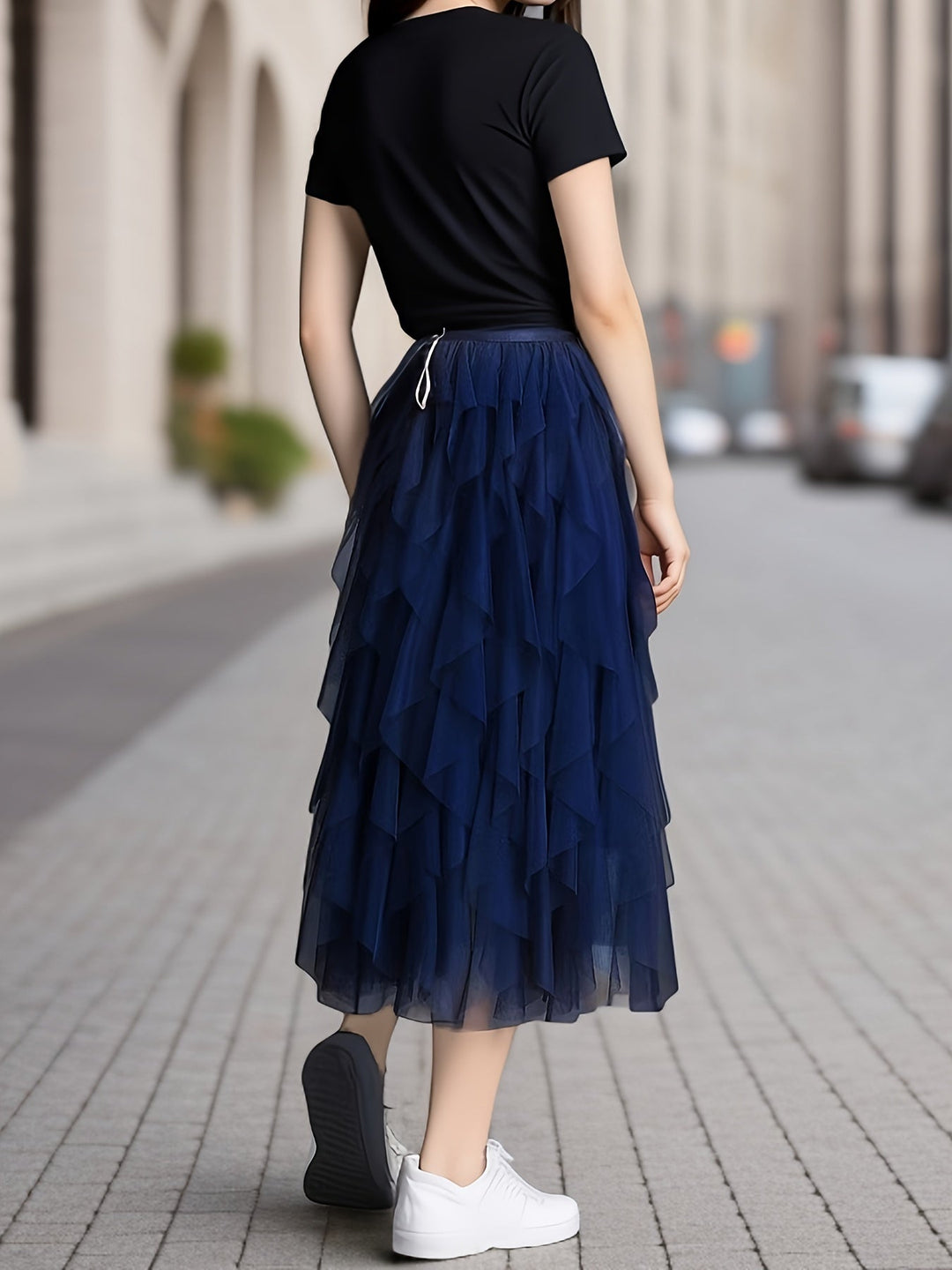 Elegante Damess Maxi Rok met Luxe Gelaagde Stijl in Extended Heather-Design
