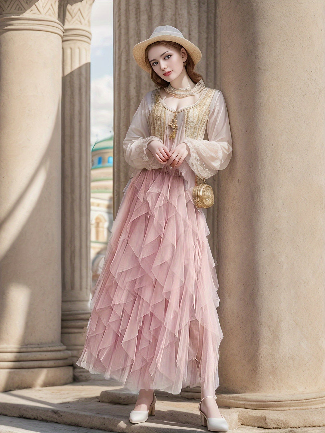 Elegante Damess Maxi Rok met Luxe Gelaagde Stijl in Extended Heather-Design