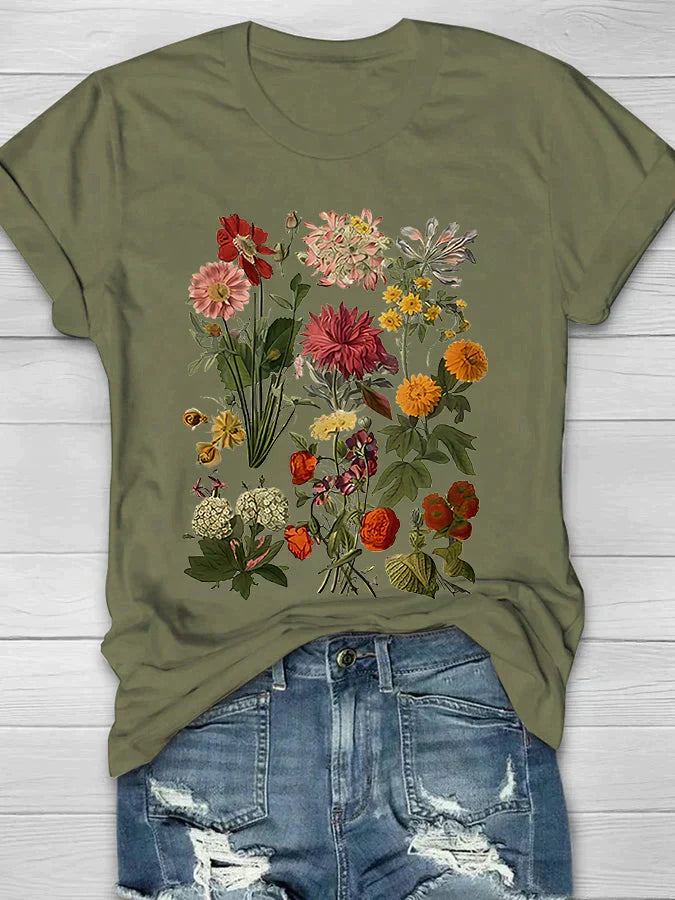 Modisches kurzärmeliges Damen-T-Shirt mit bezauberndem Blumendruck