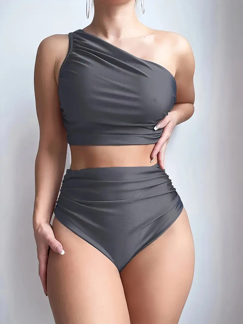 Farzeen Elegance | Stylish One-Shoulder High-Waisted Bikini Set for a Stunning Beach Look