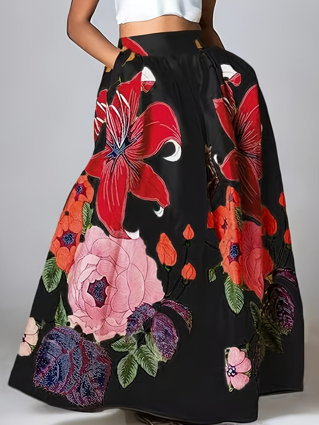 Chic Elegante Dames Hoge Taille Maxi Rok met Bloemenprint – Stijlvol en Charmant Agatha Design