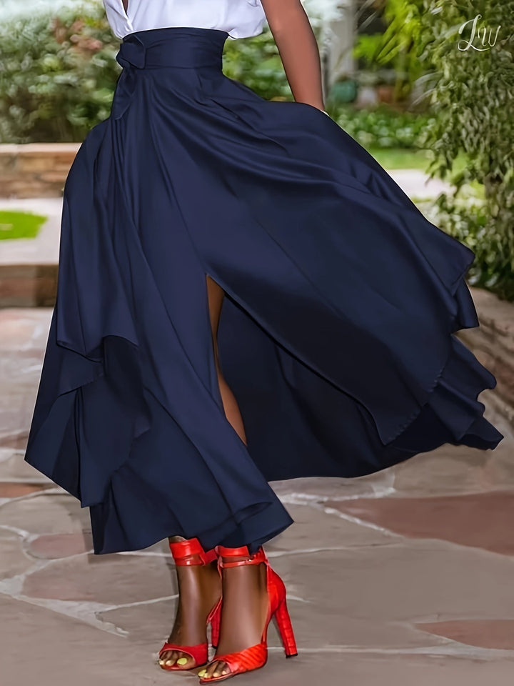 Stijlvolle Elegante Dames Plissé Maxi Rok met Chique Strikceintuur – Francine
