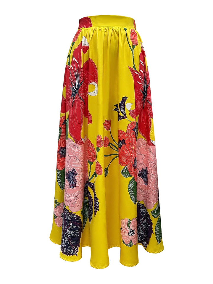 Chic Elegante Dames Hoge Taille Maxi Rok met Bloemenprint – Stijlvol en Charmant Agatha Design