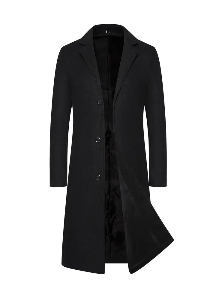 Eleganter und warmer Herrenmantel mit Kragen unten für kalte Tage