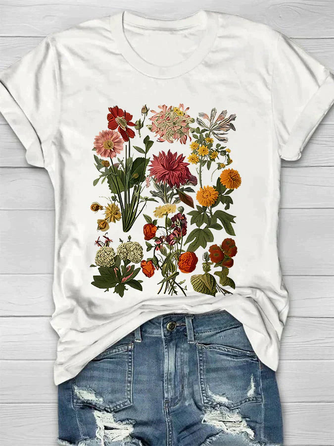 Modisches kurzärmeliges Damen-T-Shirt mit bezauberndem Blumendruck
