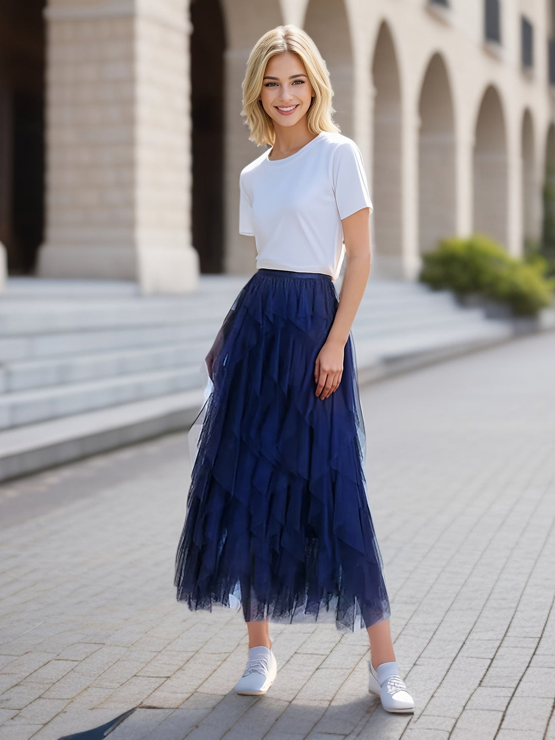 Elegante Damess Maxi Rok met Luxe Gelaagde Stijl in Extended Heather-Design