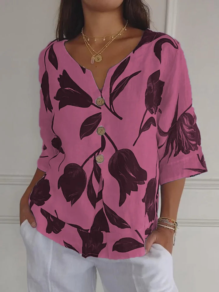 Elegantes Damen-Sommerhemd mit schönem Blumenmuster und praktischem Button-Down-Verschluss