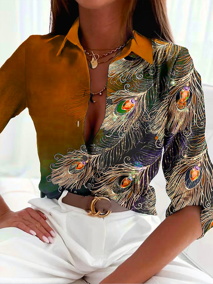 Elegante Damenbluse mit trendigem Federmuster - ein stilvoller und eleganter Look