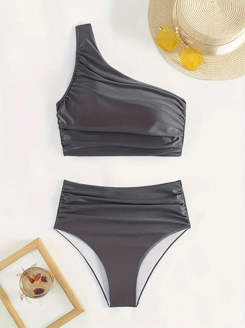 Farzeen Elegance | Stylish One-Shoulder High-Waisted Bikini Set for a Stunning Beach Look