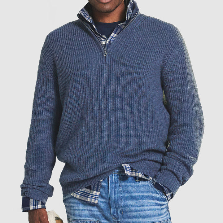 Eleganter Herren-Kaschmirpullover im smarten Business-Stil mit modernem Reißverschluss
