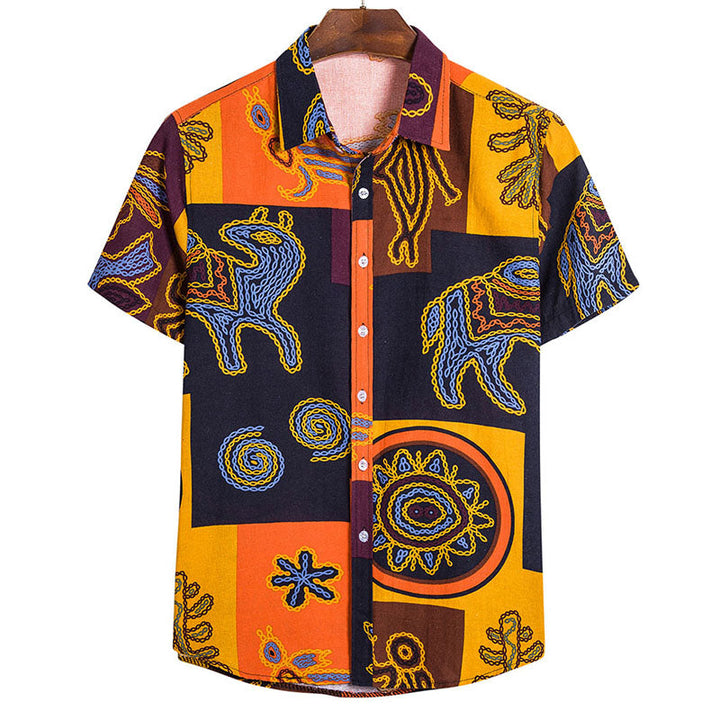 Elegantes kurzärmeliges Herren-T-Shirt aus luftiger Baumwolle und Leinen mit einzigartigem Druck
