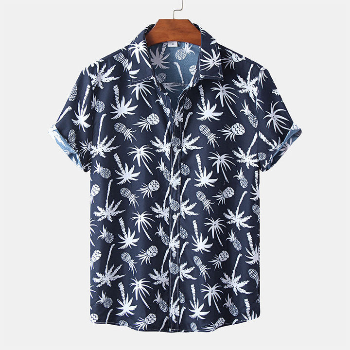 Elegantes kurzärmeliges Herren-T-Shirt in tiefem Marineblau mit einzigartigem Druck für außergewöhnlichen Stil