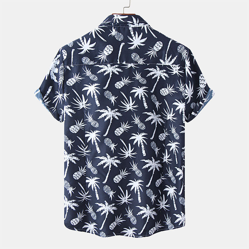 Elegantes kurzärmeliges Herren-T-Shirt in tiefem Marineblau mit einzigartigem Druck für außergewöhnlichen Stil