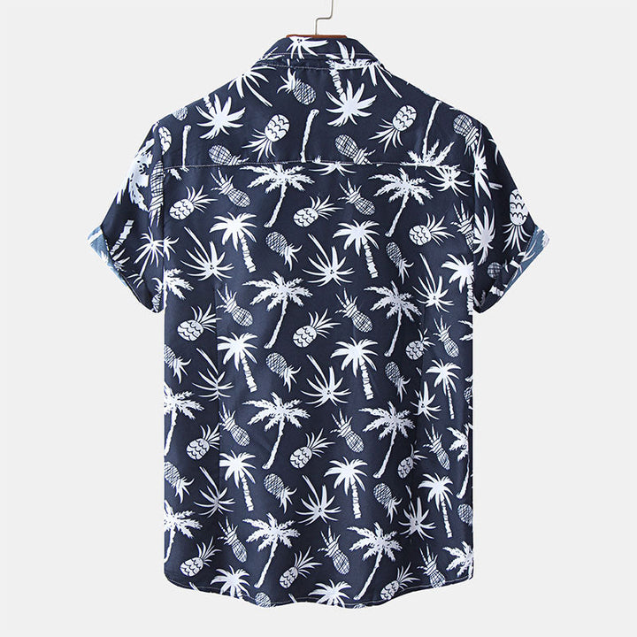 Elegantes kurzärmeliges Herren-T-Shirt in tiefem Marineblau mit einzigartigem Druck für außergewöhnlichen Stil