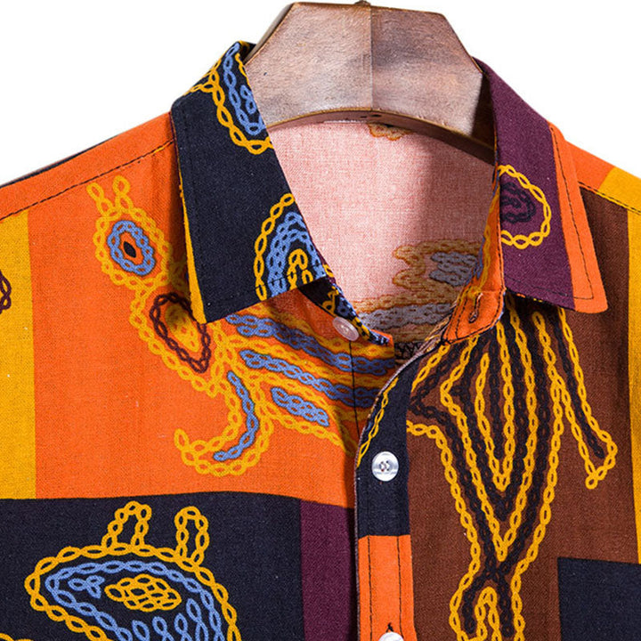 Elegantes kurzärmeliges Herren-T-Shirt aus luftiger Baumwolle und Leinen mit einzigartigem Druck