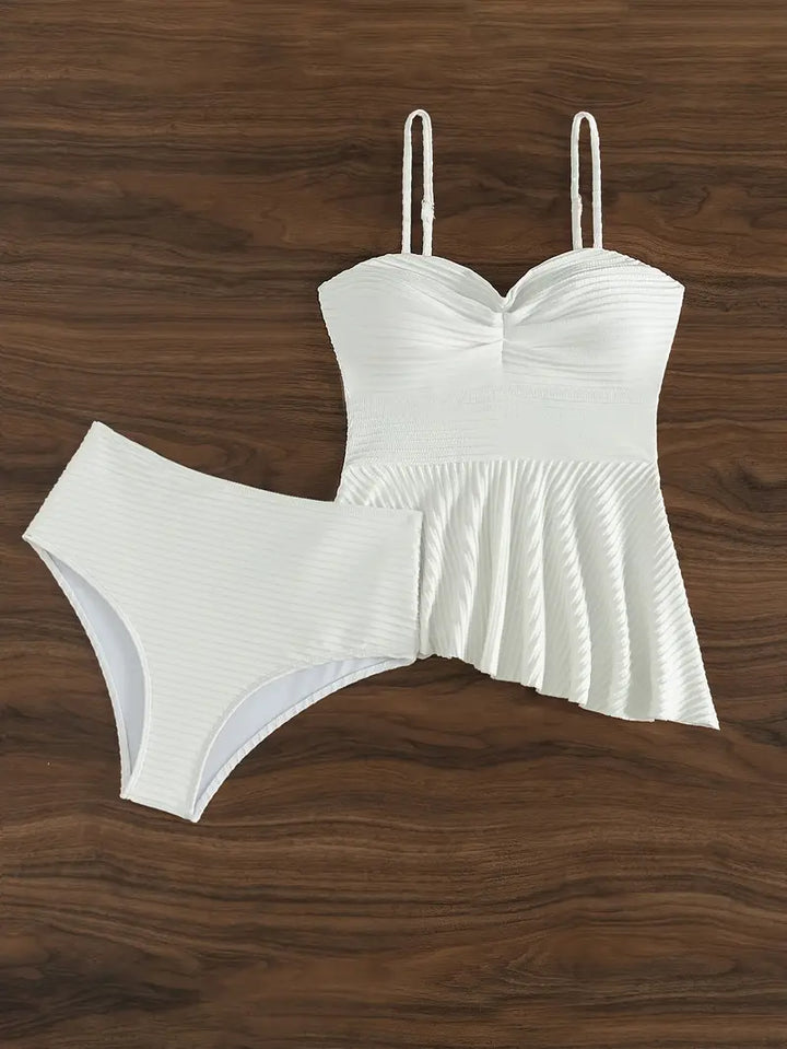 Faloni | Élégant Ensemble Tankini Blanc à Poppée pour un Style Sophistiqué