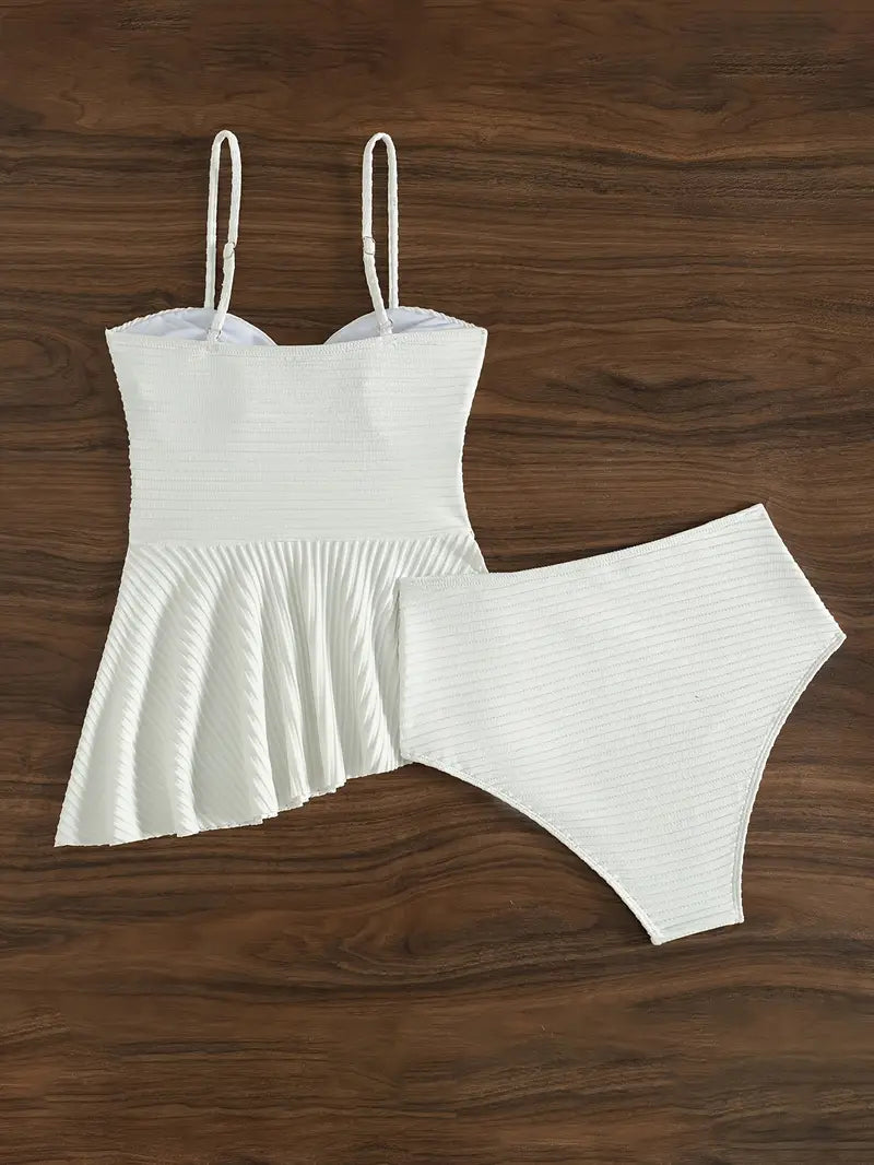 Faloni | Élégant Ensemble Tankini Blanc à Poppée pour un Style Sophistiqué