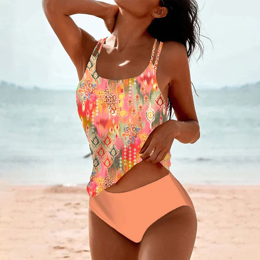 Set Tankini Stampato Ambra™ con Spalline Doppie Eleganti per un look sofisticato